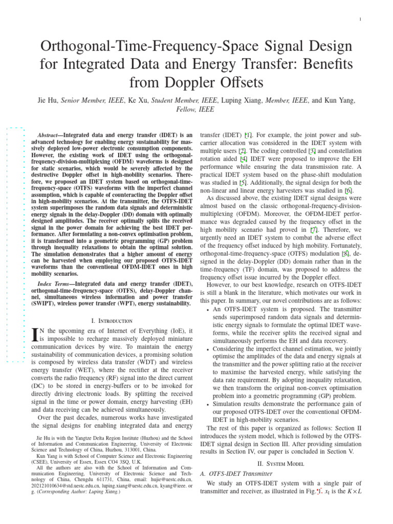 OTFS Signal Design for IDET Systems | PDF | Orthogonal Frequency ...