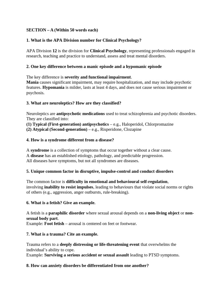 Clinical Psychology FAQs and Key Concepts | PDF | Personality Disorder ...