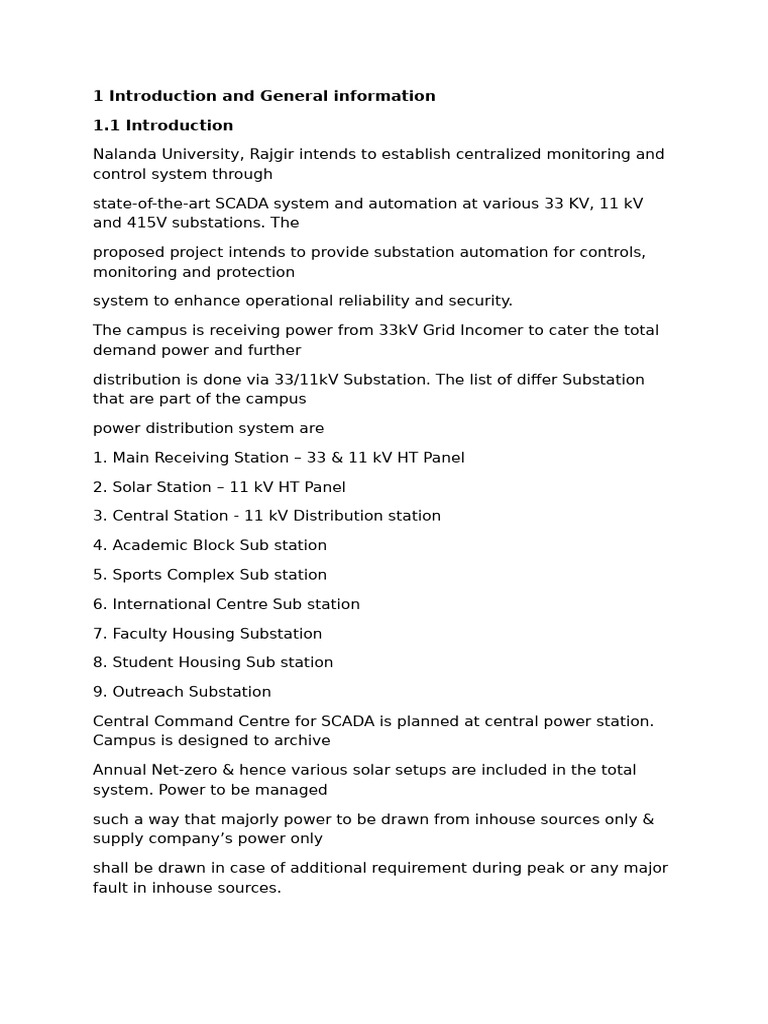 SCADA System for Nalanda University Power Management | PDF