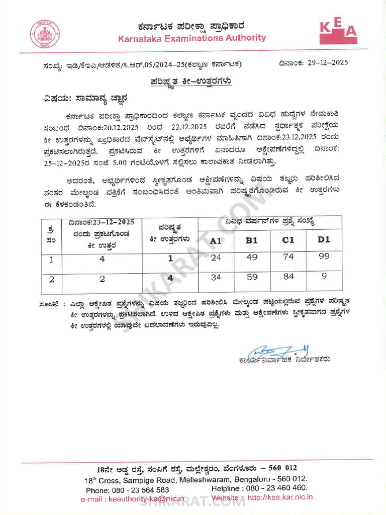 KEA FDA GK Paper-1 Exam Date 2025 | PDF
