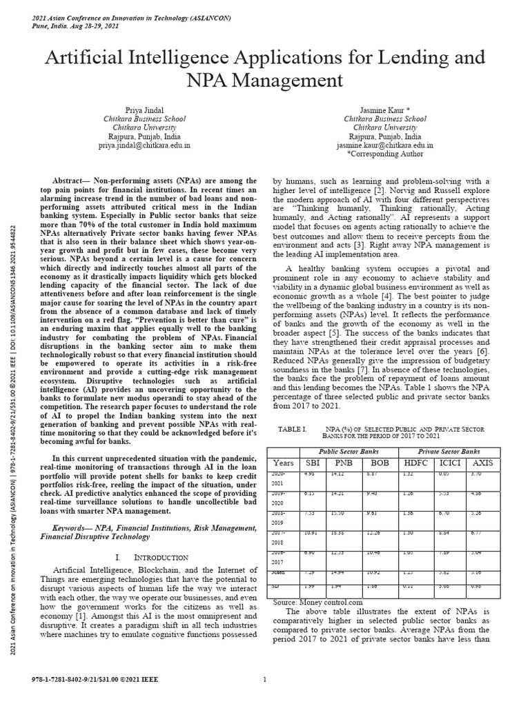 AI in Lending and NPA Management | PDF | Loans | Artificial Intelligence
