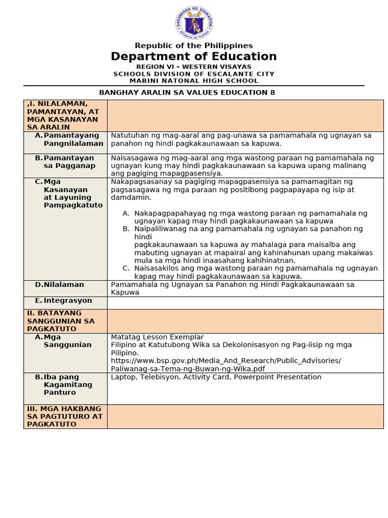Matatag LP Esp w2 | PDF