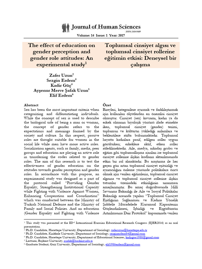 Z. Uzun - The Effect of Education On Gender Perception and Gender Role ...