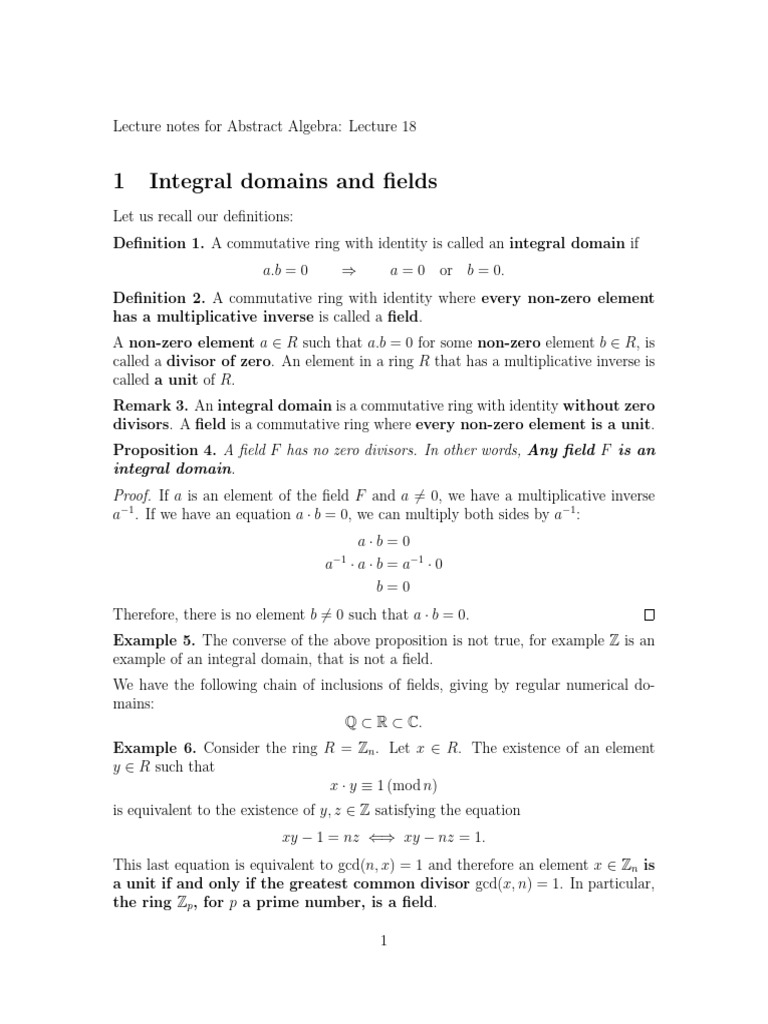 Integral Domains and Fields Explained | PDF | Field (Mathematics ...