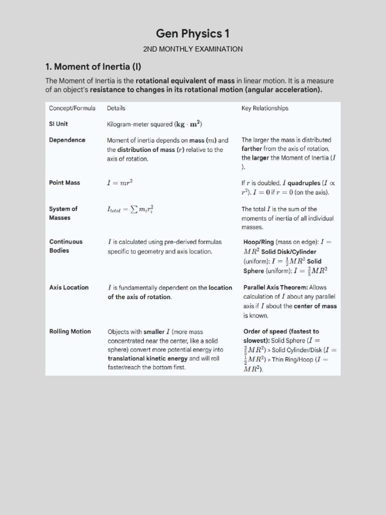 Gen Physics 1: Monthly Exam Review | PDF