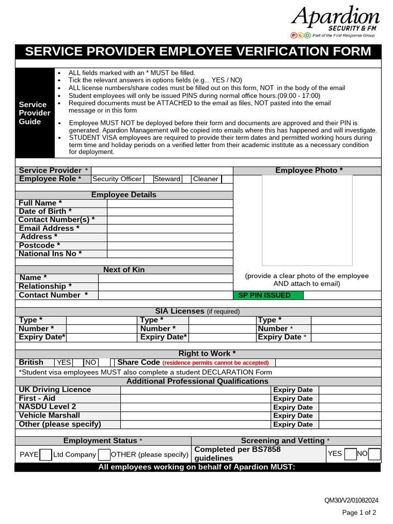 QM30 - Labour Provider Employee Verification Form | PDF