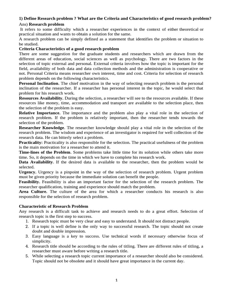 Criteria for Defining Research Problems | PDF | Inductive Reasoning ...
