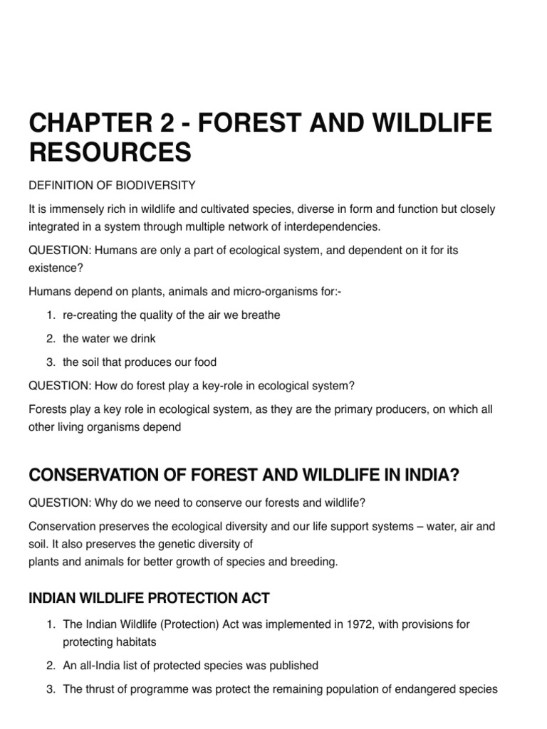 Forest and Wildlife Conservation in India | PDF | Biodiversity ...