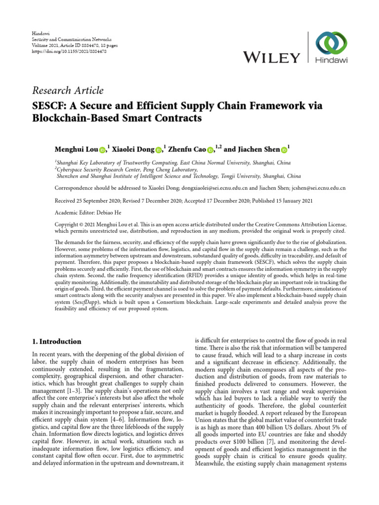 SESCF A Secure and Efficient Supply Chain Framework Via Blockchain ...
