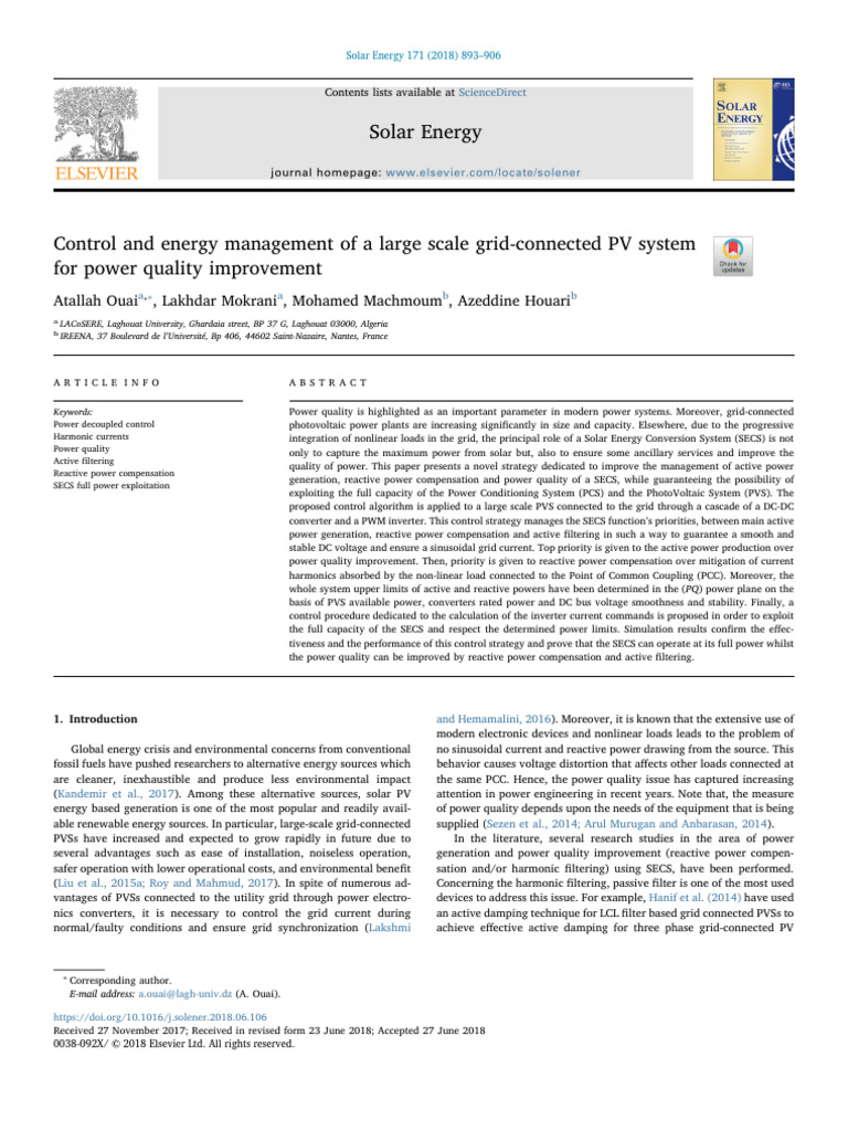 Grid-Connected PV System Control for Power Quality | PDF | Power ...