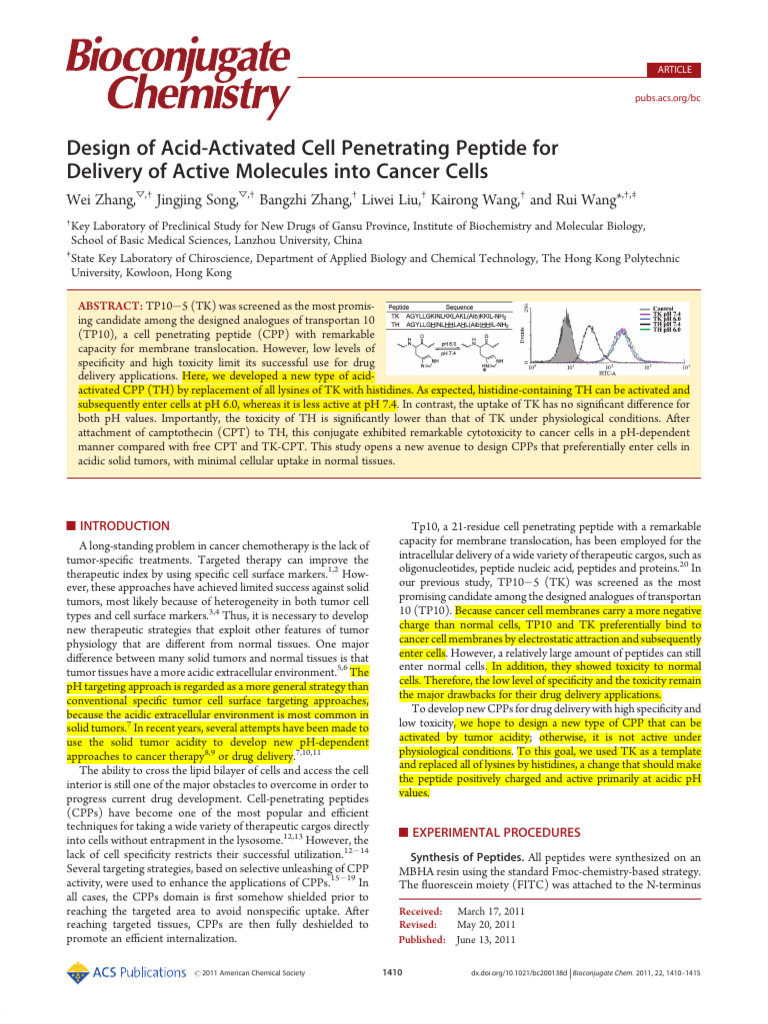 Zhang Et Al 2011 Design of Acid Activated Cell Penetrating Peptide For ...