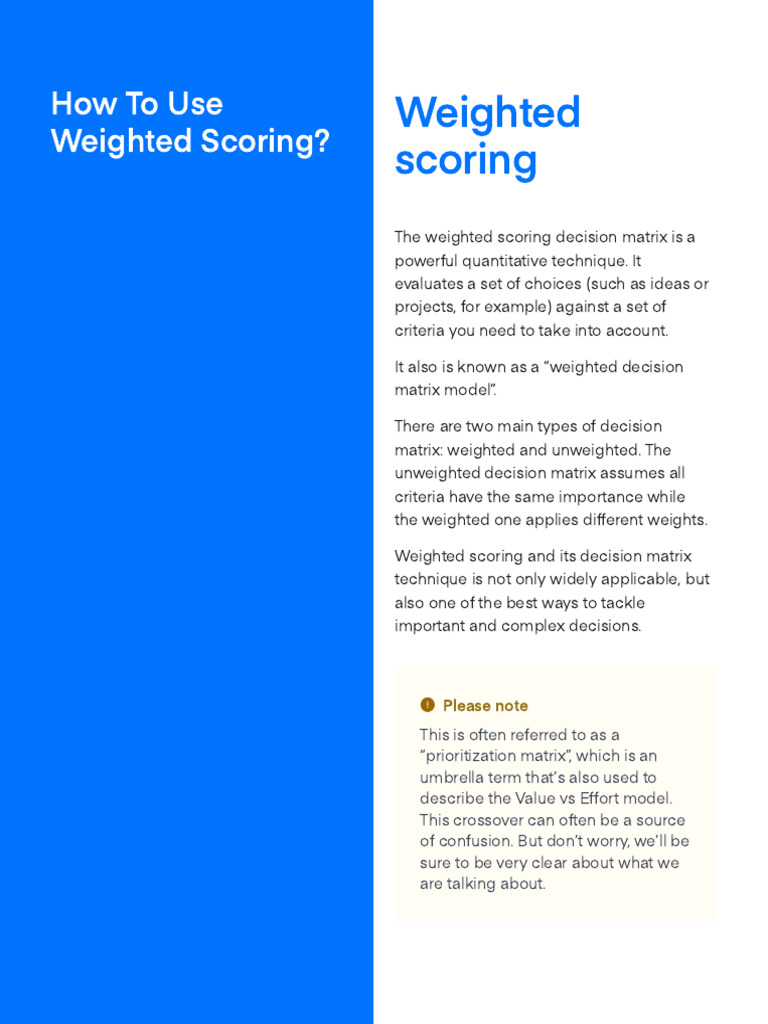 Weighted Scoring Decision Matrix Guide | PDF | Risk | Return On Investment