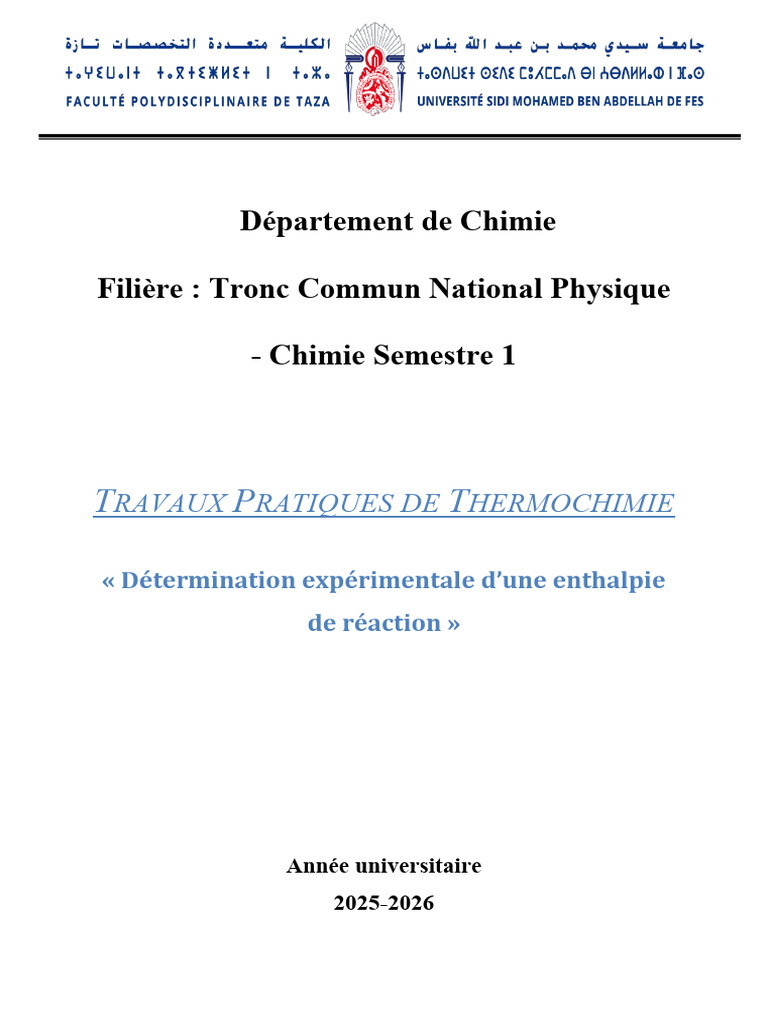Thermochimie : Enthalpie de réaction TP | PDF | Chaleur | Capacité ...