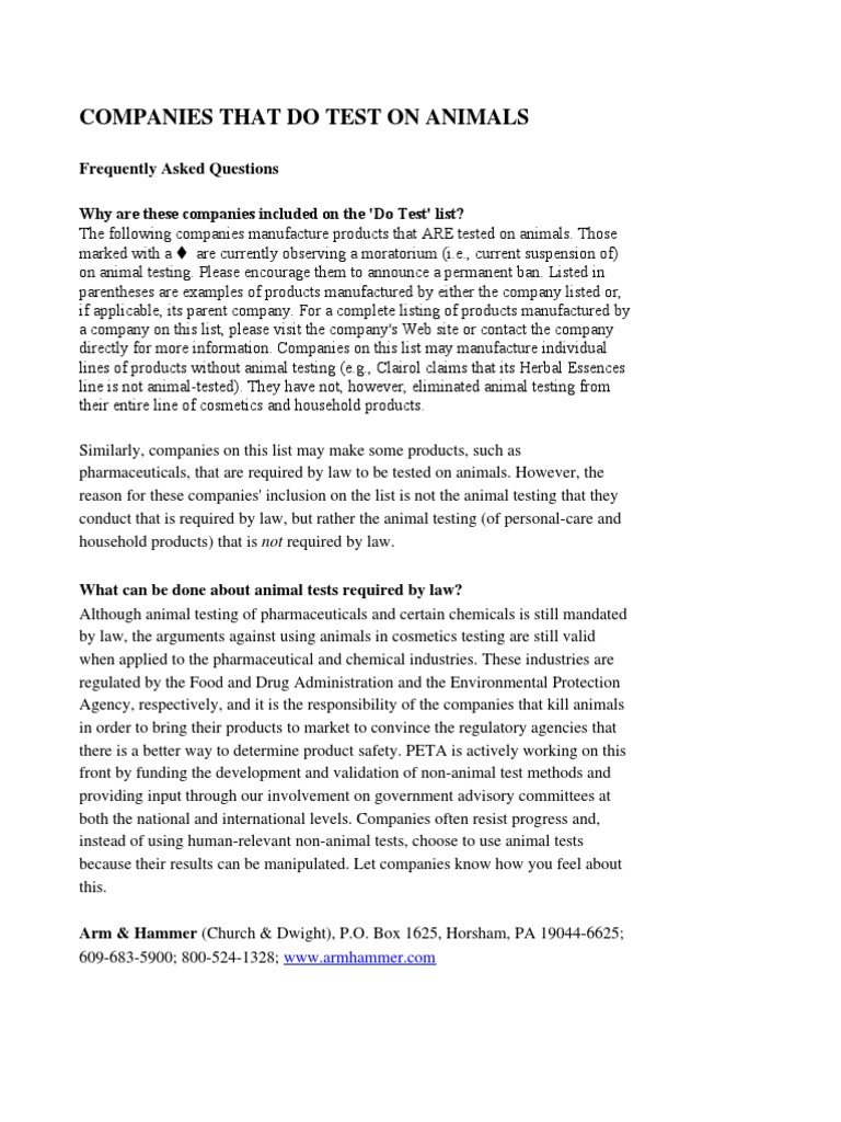 Companies Do Test On Animals | PDF | Animal Testing | Cosmetics