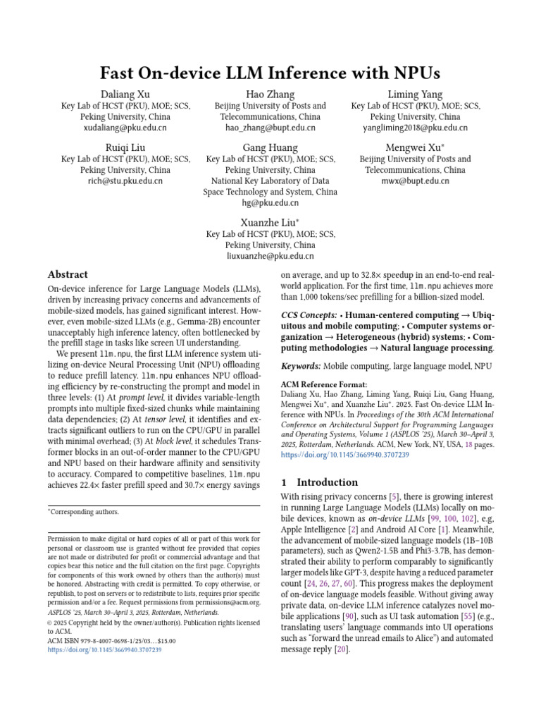 Fast On-Device LLM Inference with NPUs | PDF | Graphics Processing Unit ...