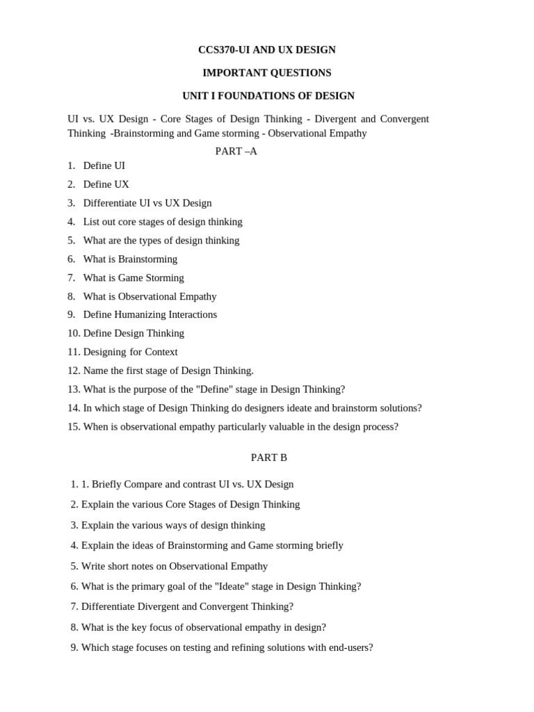CCS370 Ui and Ux Design Unit 1,2 Imp Ques | PDF | User Interface Design ...
