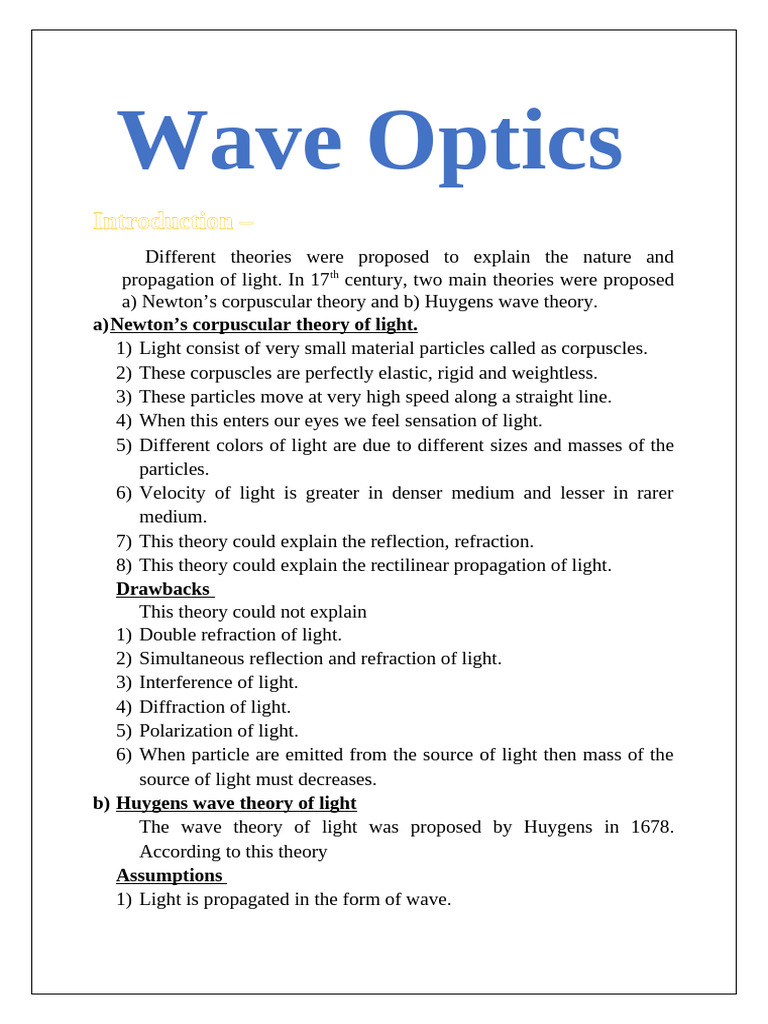Understanding Wave Optics Concepts | PDF | Light | Waves