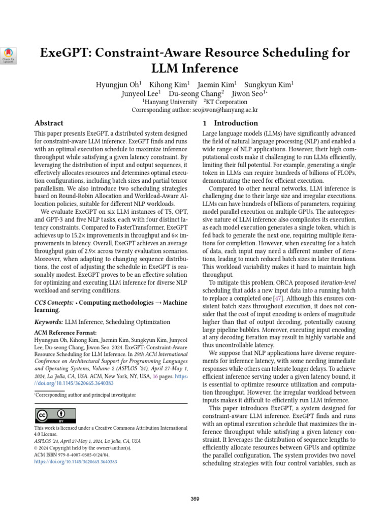 ExeGPT: Optimizing LLM Inference Scheduling | PDF | Graphics Processing ...