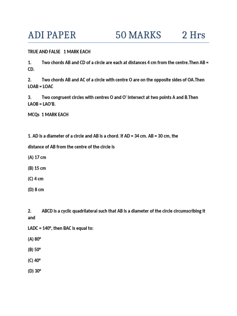 Adi Paper 50 Marks 2 Hrs | PDF | Rectangle | Geometric Shapes