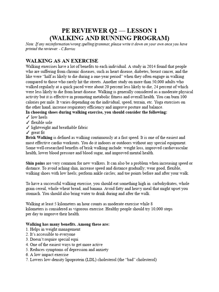 Walking and Running Exercise Guide | PDF | Physical Fitness | Cholesterol