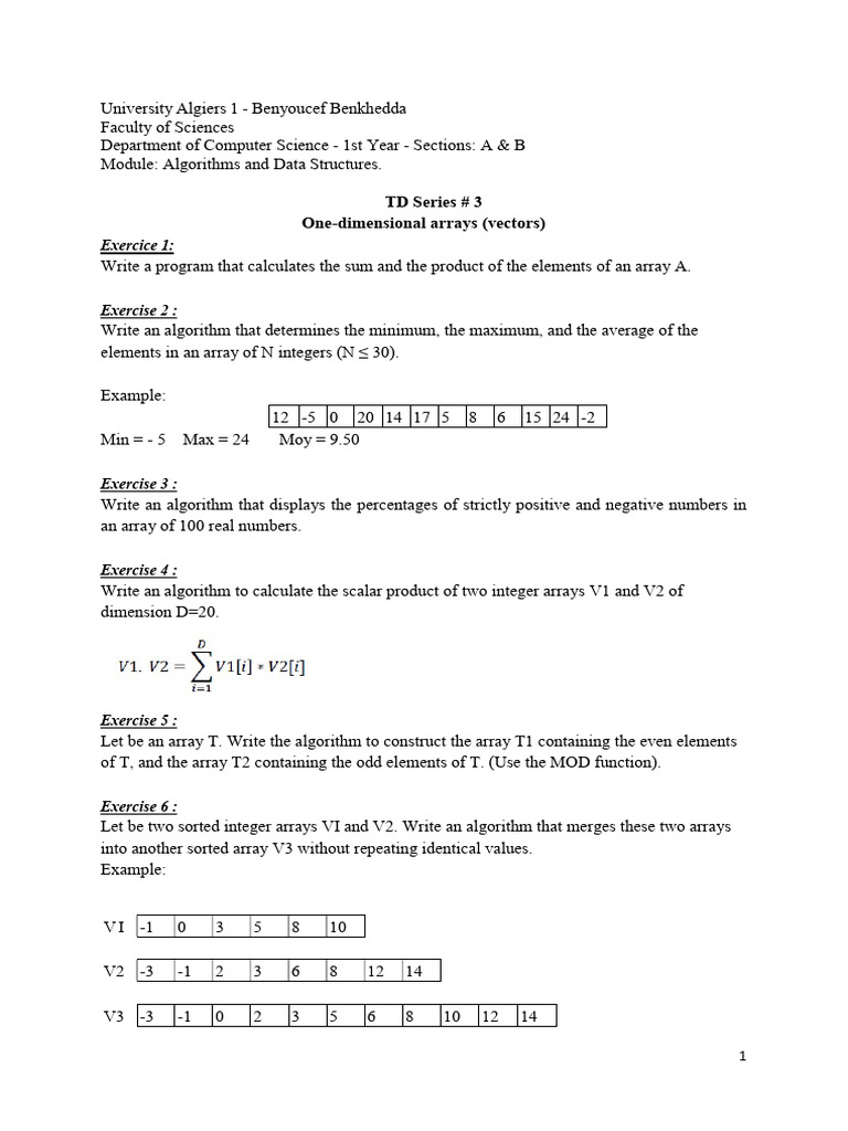 Algorithms for Arrays and Matrices Exercises | PDF