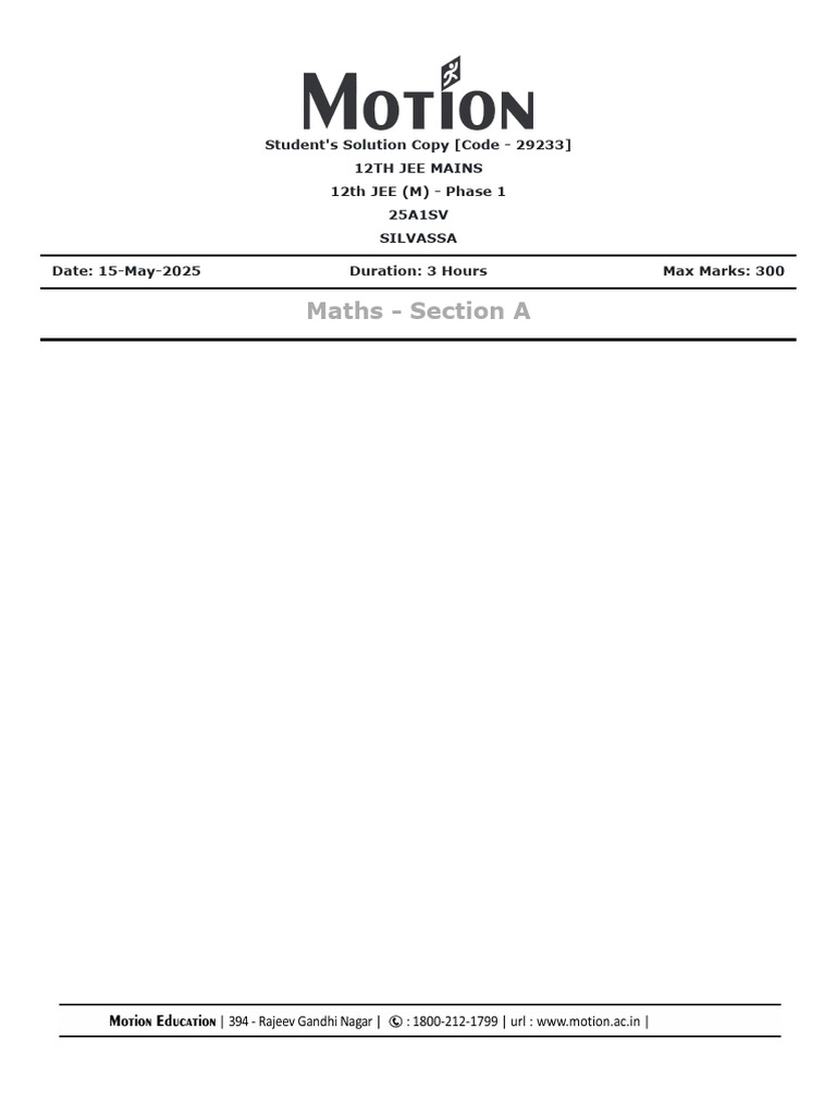 JEE Mains 12th Maths Solutions 2025 | PDF