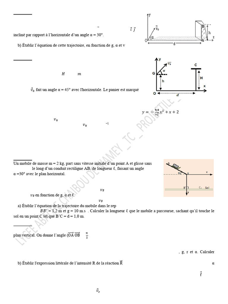 Trajectoires et mouvements en physique | PDF | Vitesse | Angle