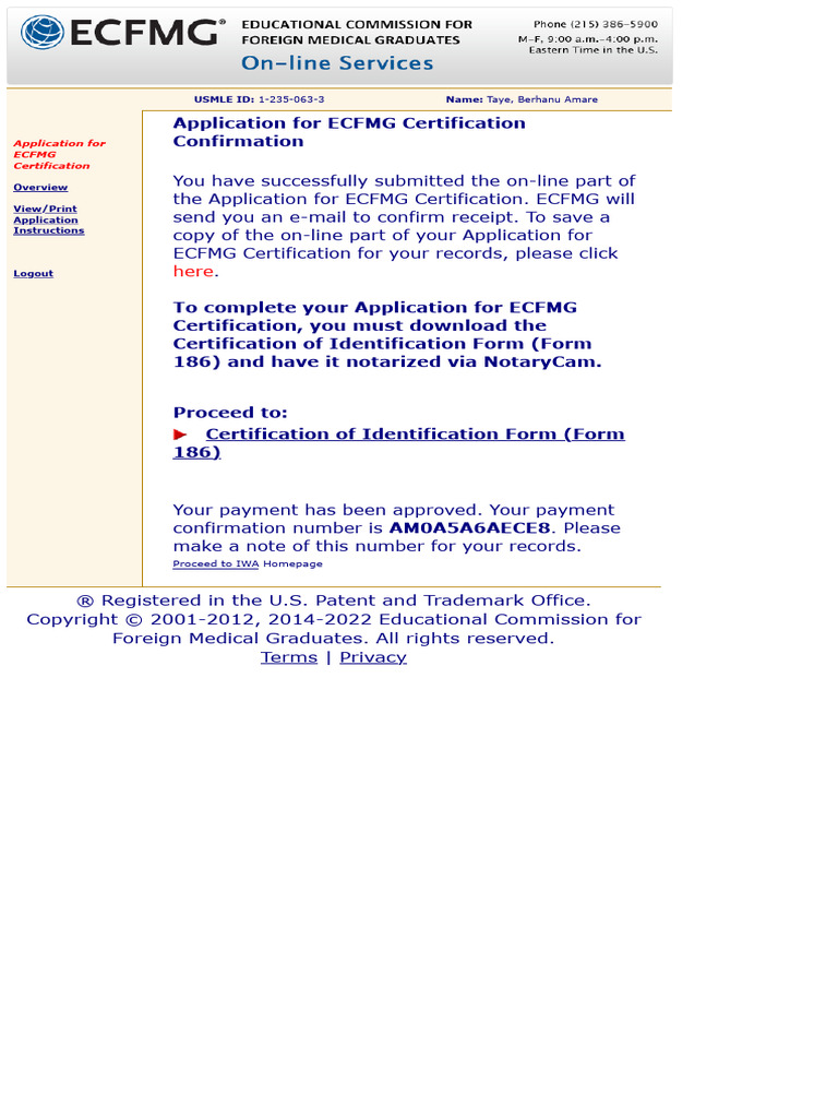ECFMG Certification Application Confirmation | PDF