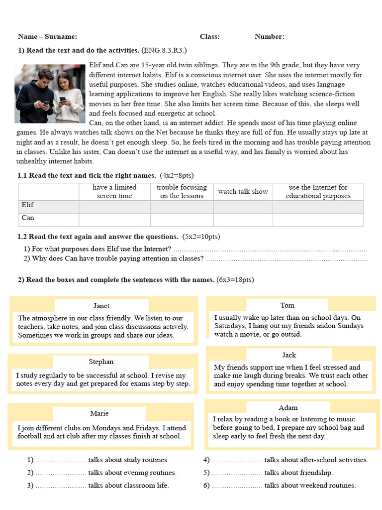 9th Grade English Exam Activities | PDF