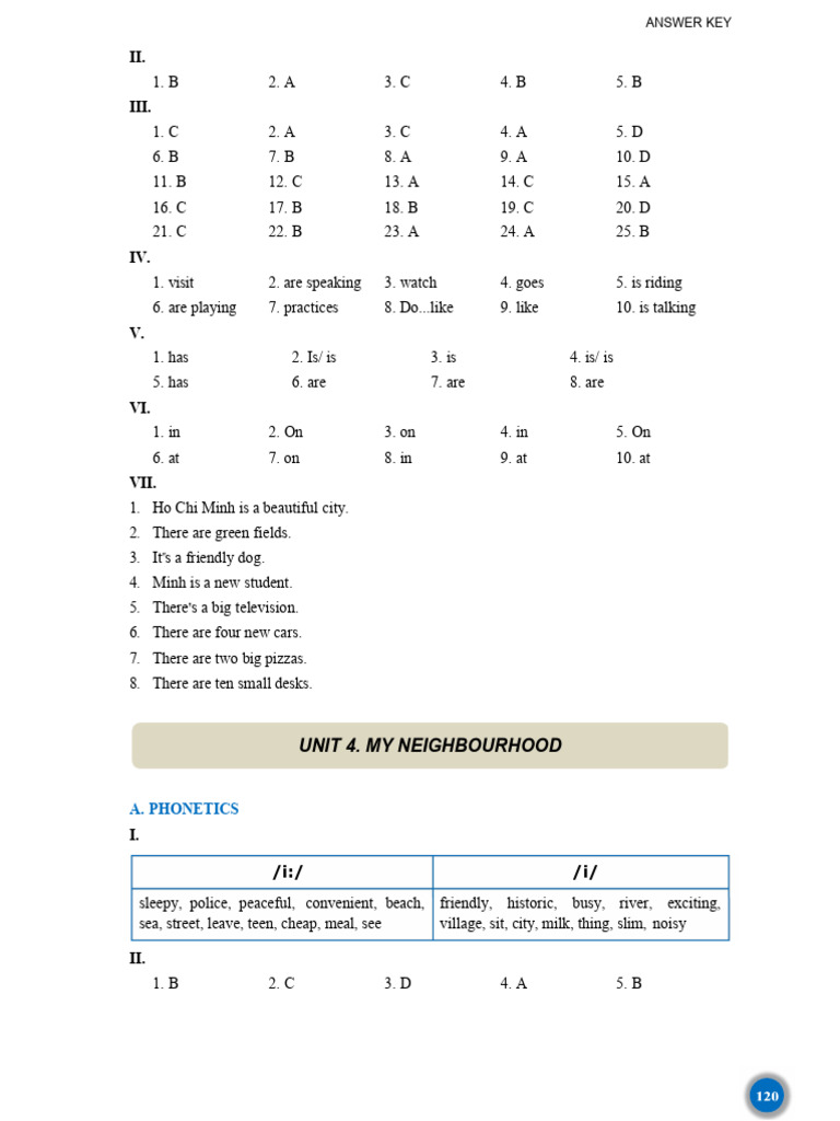Đáp Án - English 6 - Unit 4 | PDF