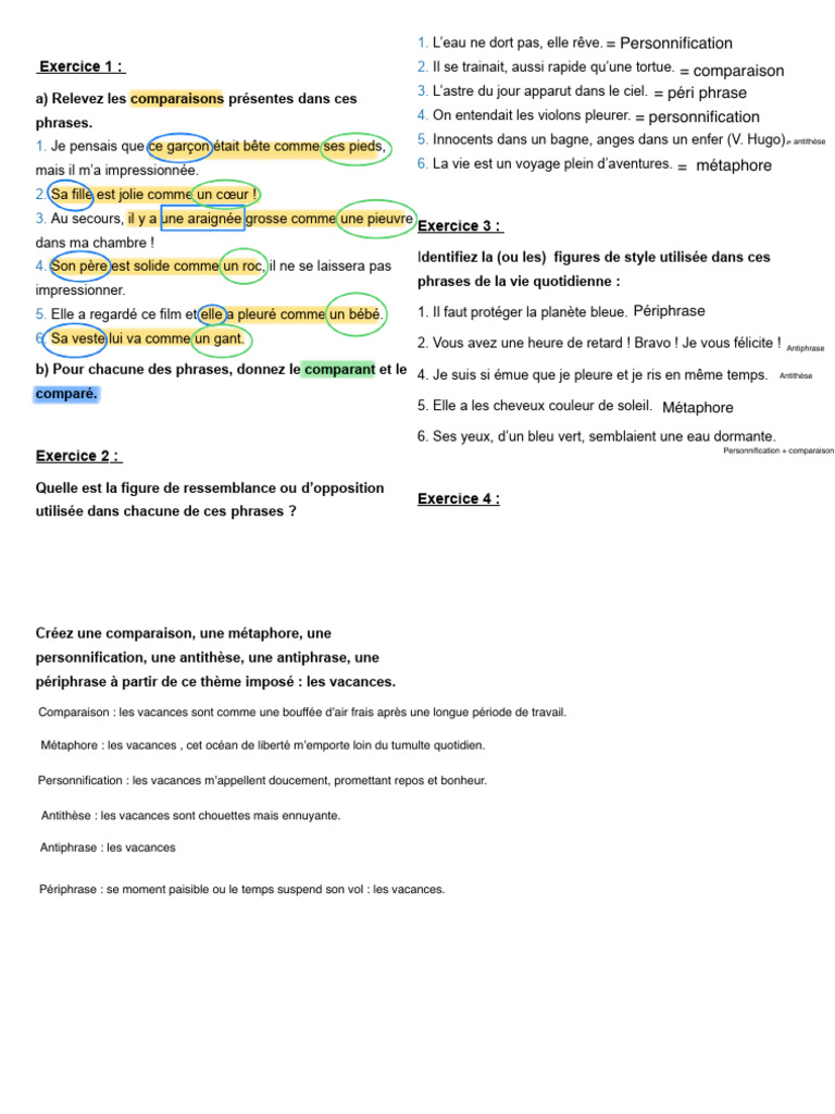 Figures de style : Comparaisons et métaphores | PDF | Métaphore