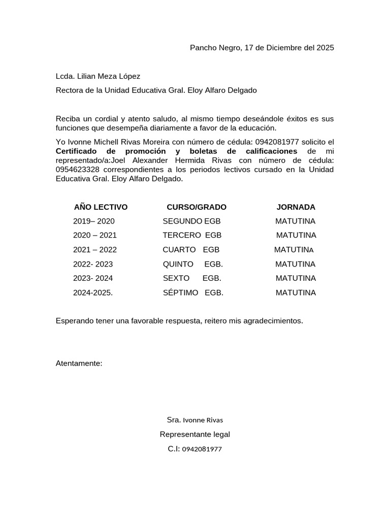 Solicitud de Certificado Escolar EGB | PDF