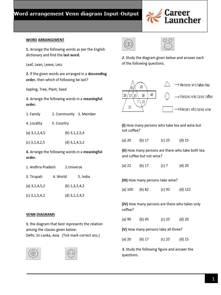 Word Arrangement and Venn Diagrams Guide | PDF