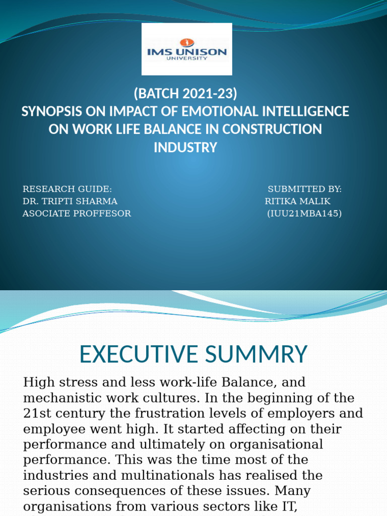 Synopsis On Impact of Emotional Intelligence On Work | PDF | Emotional ...