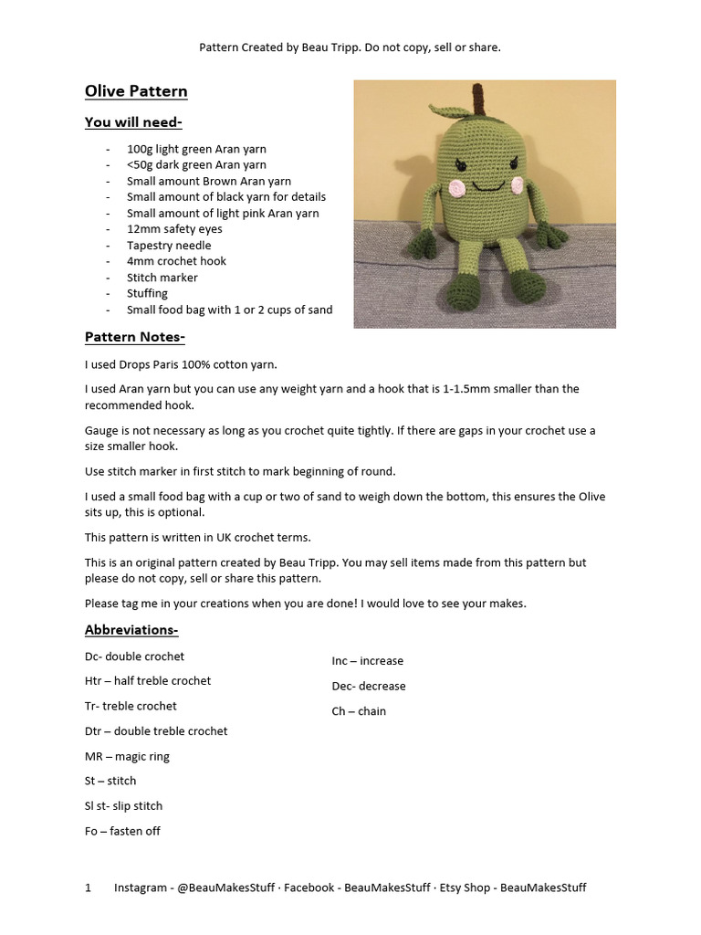 Crochet Olive Pattern by Beau Tripp | PDF | Needlework | Knitting