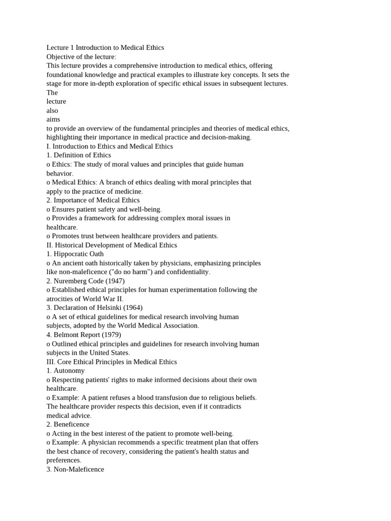 Introduction to Medical Ethics Overview | PDF | Informed Consent | End ...