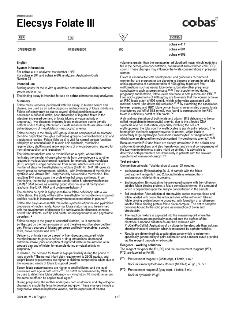 Folate Measurement Assay Overview | PDF | Detection Limit | Anemia