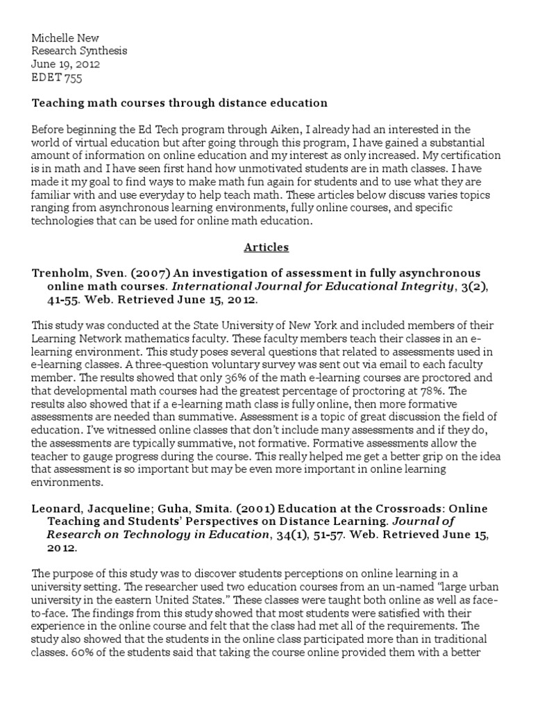 Research Synthesis | PDF | Educational Technology | Distance Education