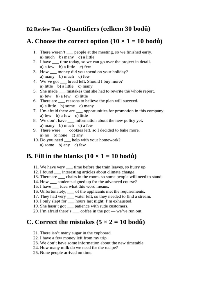 B2 and B1 Quantifiers Review Test | PDF | Chess Openings | Chess Theory