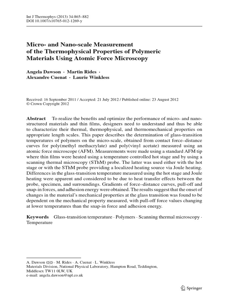 AFM Measurement of Polymer Properties | PDF | Atomic Force Microscopy ...
