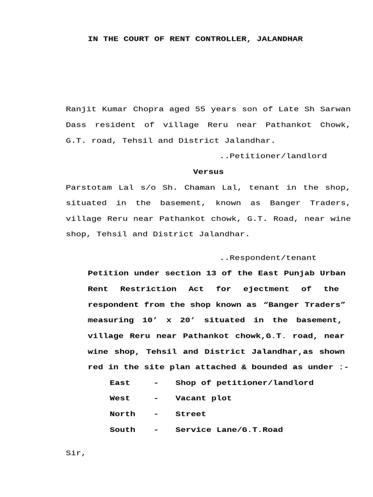 Ejectment Petition-Ranjit Chopra vs PARSHOTAM LAL | PDF | Affidavit ...