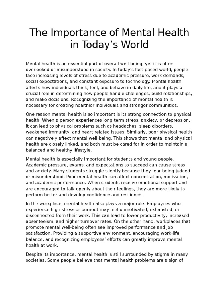 Importance of Mental Health Today | PDF | Mental Health | Well Being