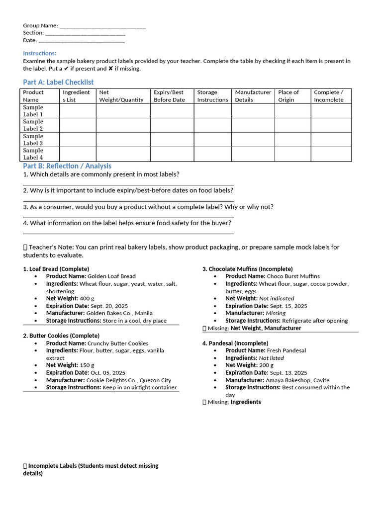 Week 5-Label Detective Worksheet | PDF | Breads | Muffin