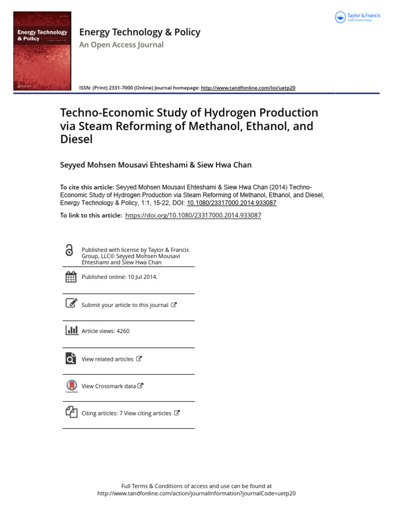 Techno Economic Study of Hydrogen Production via Steam Reforming of ...