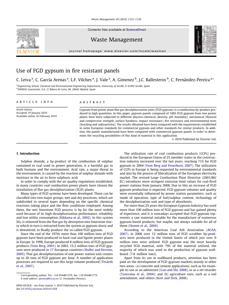 FGD Gypsum in Fire Resistant Panels | PDF | Materials | Chemistry