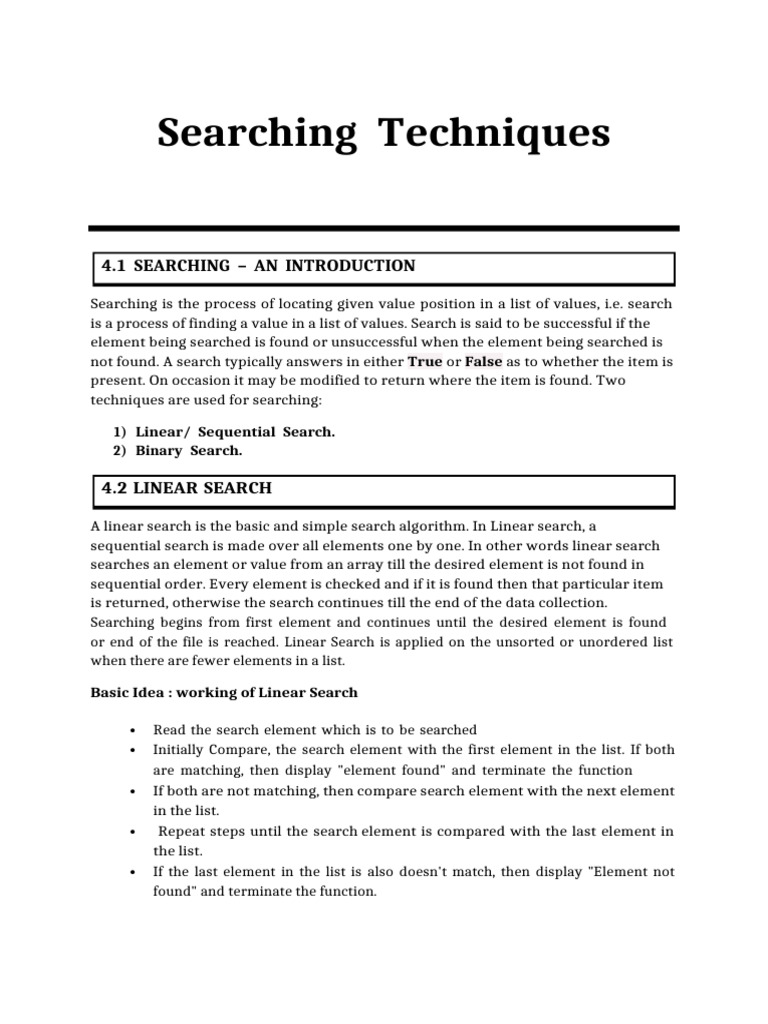 Search Techniques: Linear & Binary Methods | PDF | Time Complexity ...