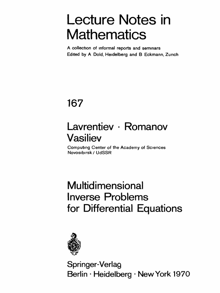 (Lecture Notes in Mathematics 167) Lavrentiev, Romanov, Vasiliev (Auth ...