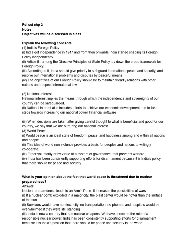 Pol sci 9th notes | PDF | Peace | World Peace