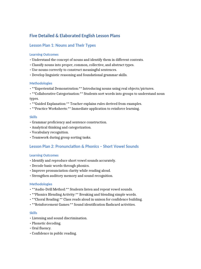 English Lesson Plans for Effective Learning | PDF | Reading ...