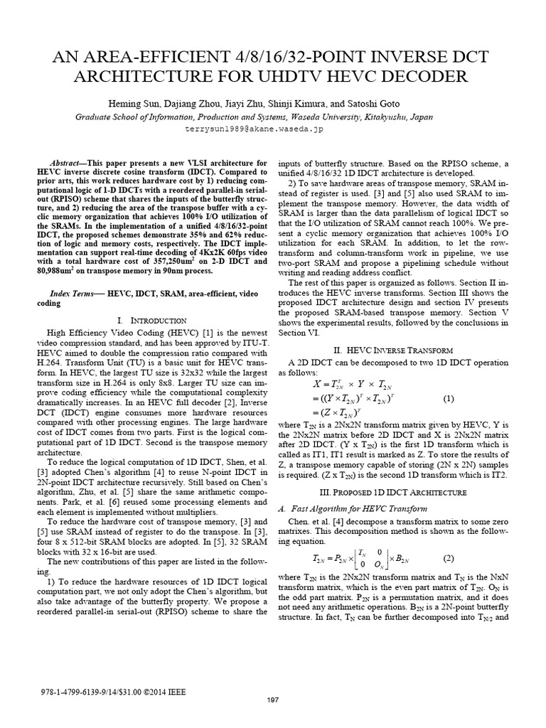 An Area-efficient 4-8-16_32-Point Inverse Dctsun2014 | PDF | Digital ...